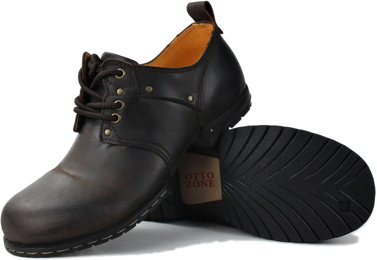 OSSTONE Moto Boots for Men Fashion lace-up Leather Retro Chukka Boots Casual Shoes OS-6015-1-Retro-Style-R