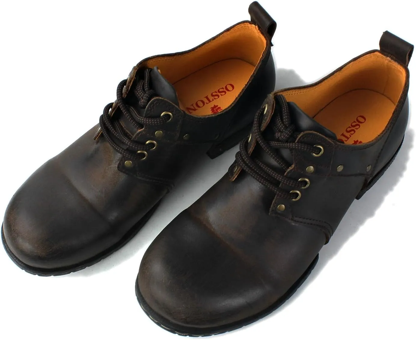 OSSTONE Moto Boots for Men Fashion lace-up Leather Retro Chukka Boots Casual Shoes OS-6015-1-Retro-Style-R