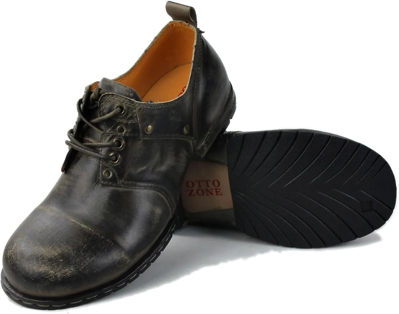 OSSTONE Moto Boots for Men Fashion lace-up Leather Retro Chukka Boots Casual Shoes OS-6015-1-Retro-Style-R