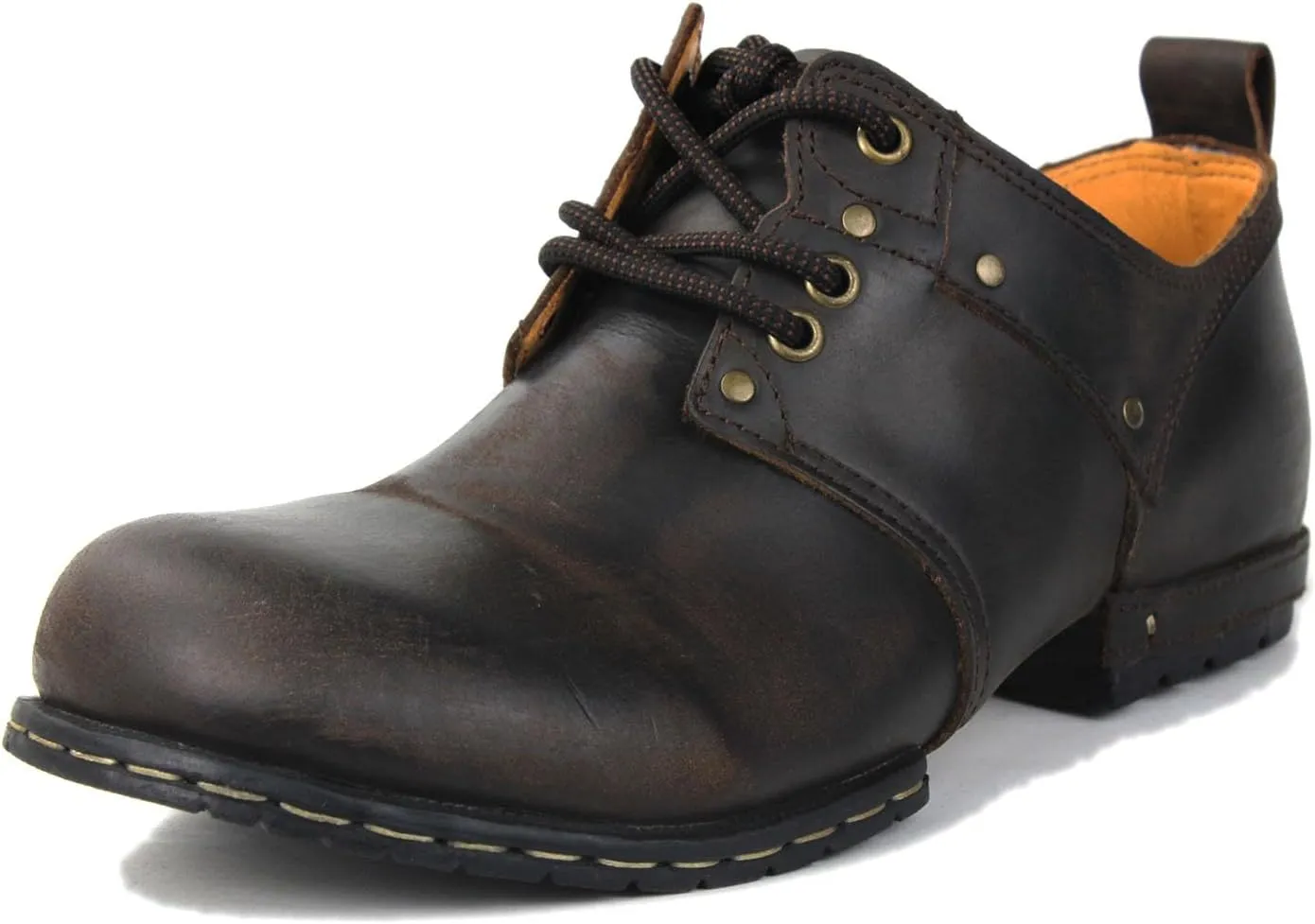 OSSTONE Moto Boots for Men Fashion lace-up Leather Retro Chukka Boots Casual Shoes OS-6015-1-Retro-Style-R