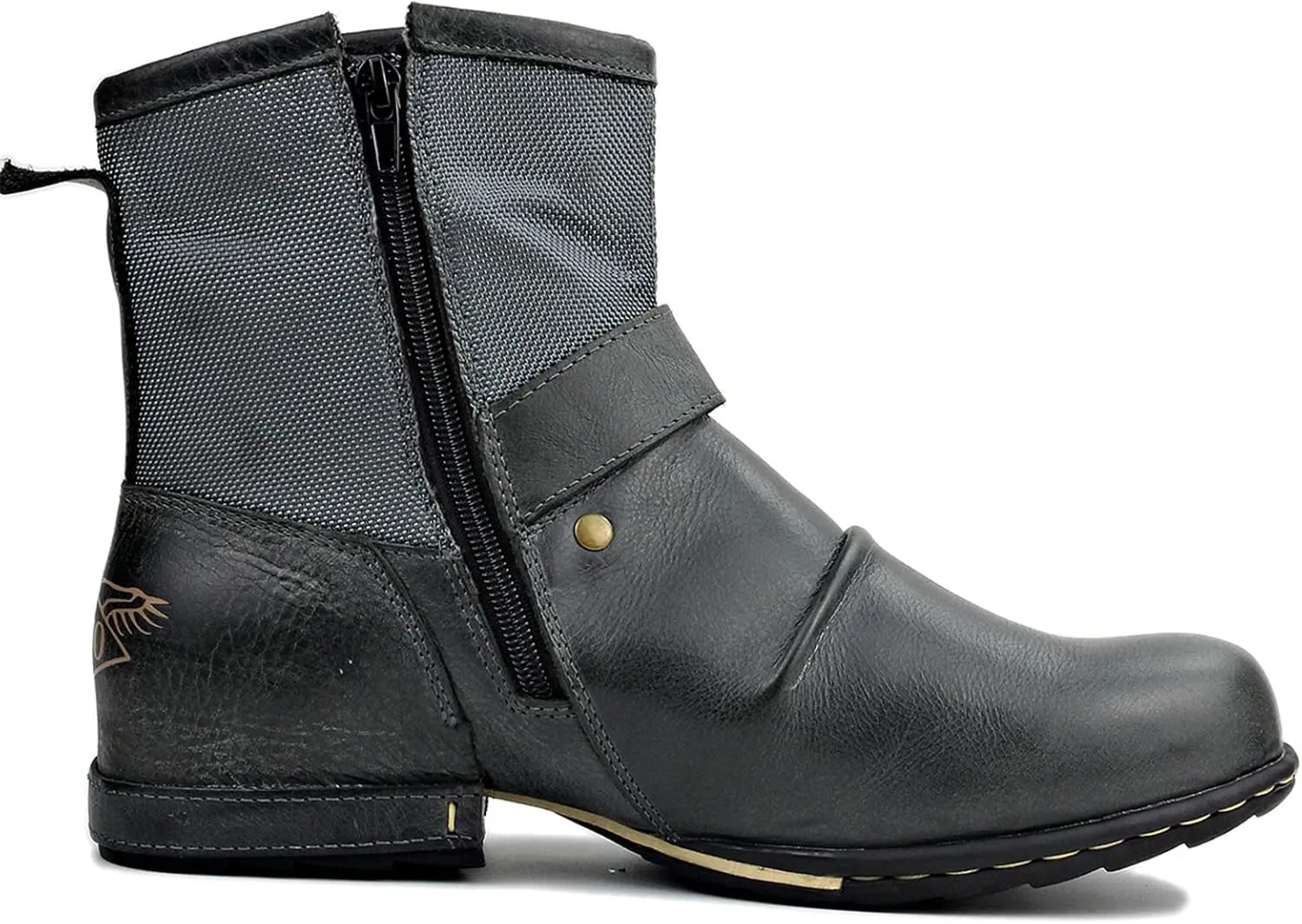 OSSTONE Moto Boots for Men Fashion Zipper-up Leather Chukka Boots Casual Shoes OS-5008-1-ABNH