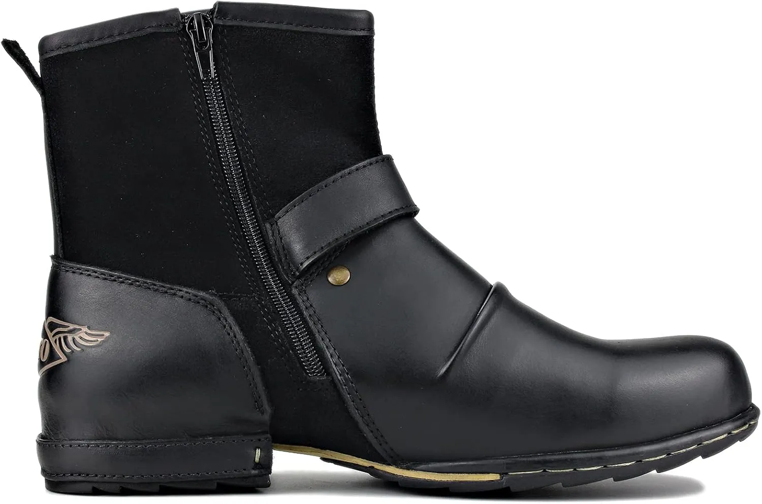 OSSTONE Moto Boots for Men Fashion Zipper-up Leather Chukka Boots Casual Shoes OS-5008-1-ABNH