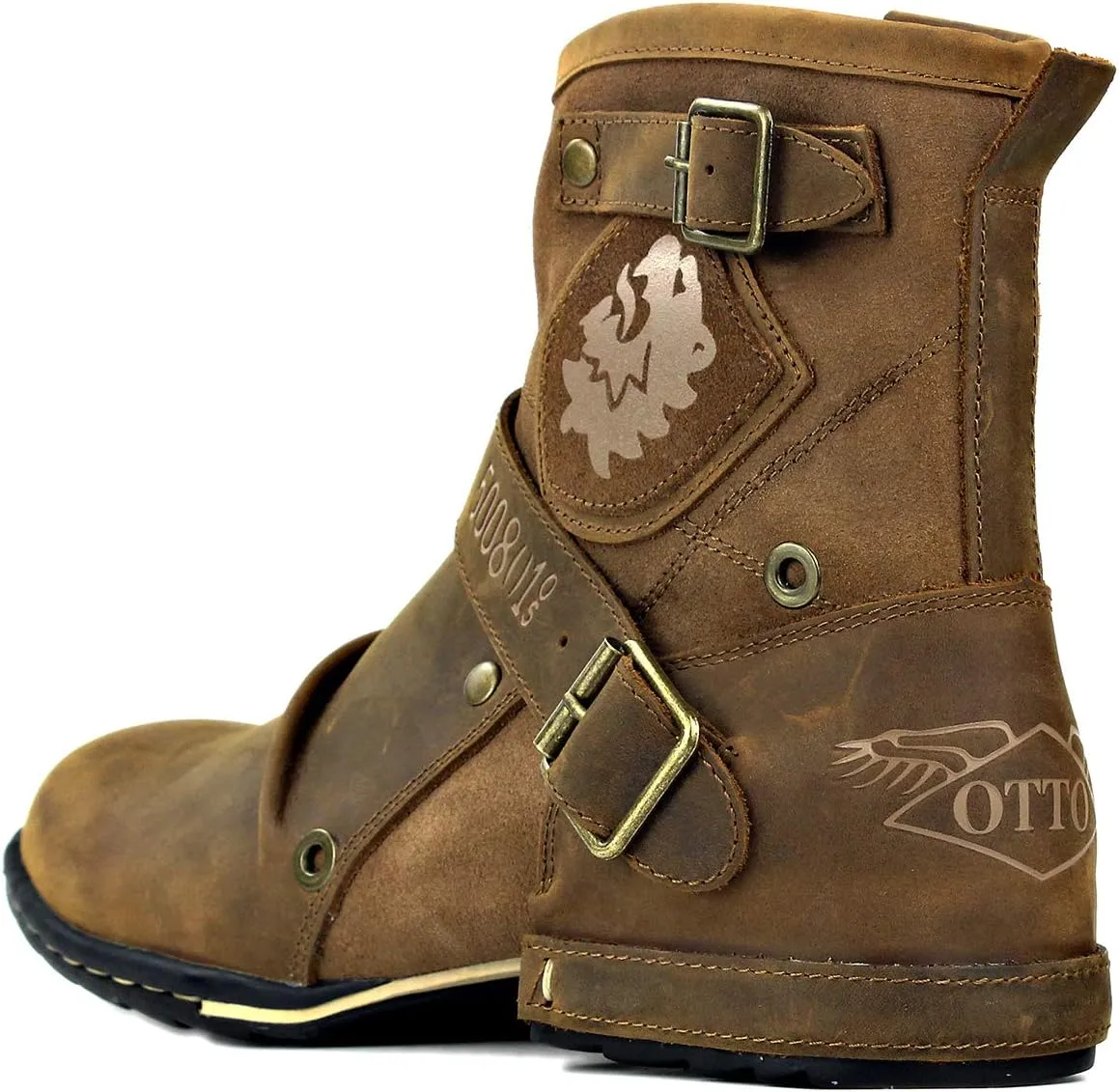 OSSTONE Moto Boots for Men Fashion Zipper-up Leather Chukka Boots Casual Shoes OS-5008-1-ABNH