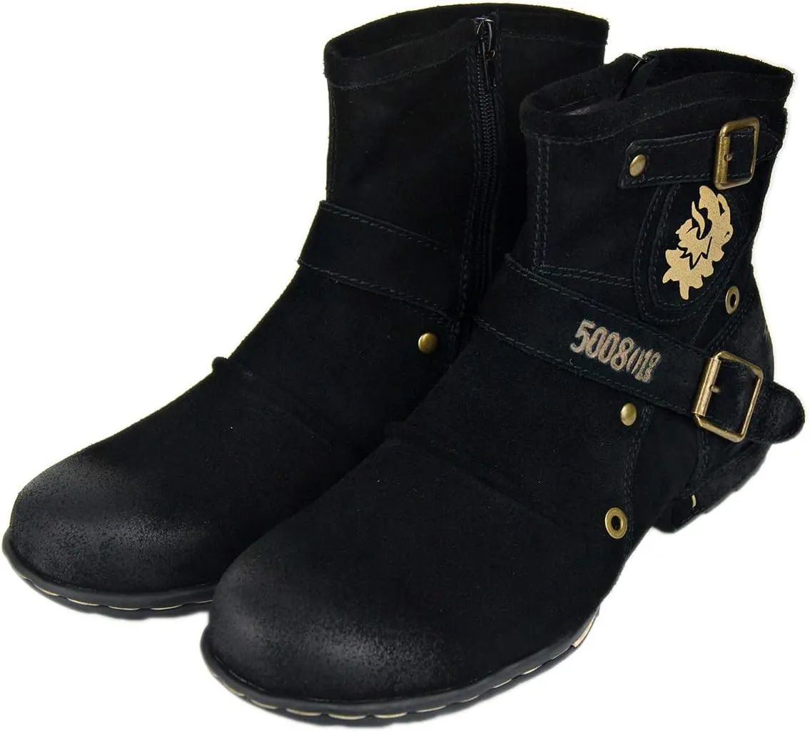 OSSTONE Moto Boots for Men Fashion Zipper-up Leather Chukka Boots Casual Shoes OS-5008-1-ABNH
