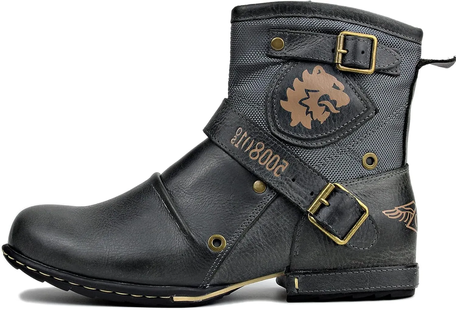 OSSTONE Moto Boots for Men Fashion Zipper-up Leather Chukka Boots Casual Shoes OS-5008-1-ABNH