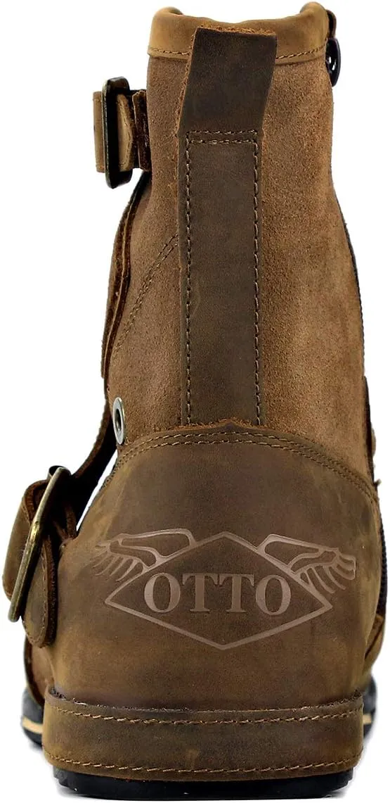OSSTONE Moto Boots for Men Fashion Zipper-up Leather Chukka Boots Casual Shoes OS-5008-1-ABNH