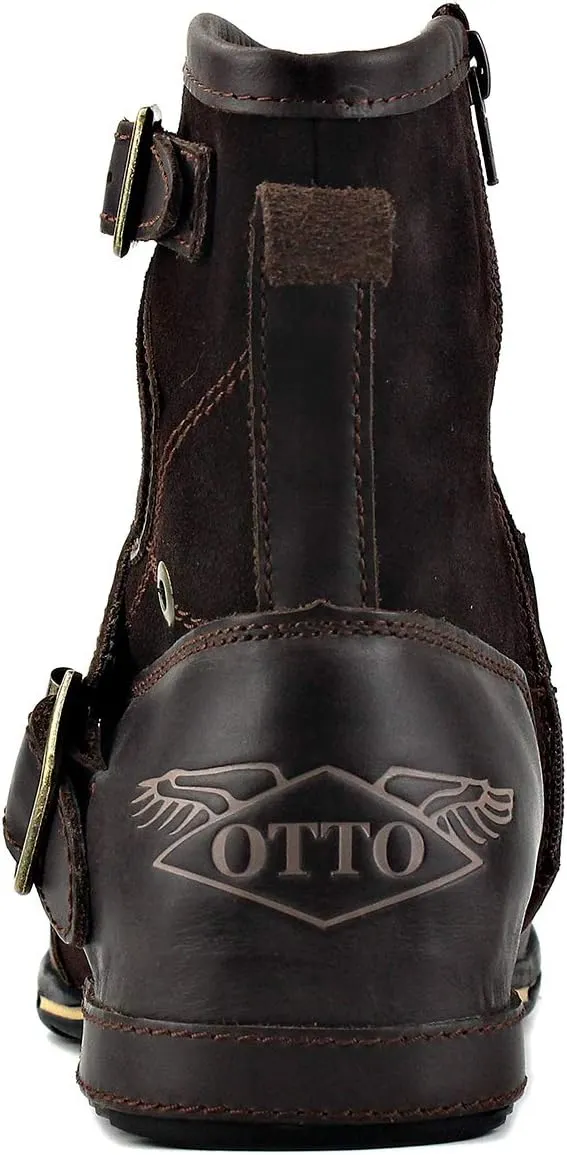 OSSTONE Moto Boots for Men Fashion Zipper-up Leather Chukka Boots Casual Shoes OS-5008-1-ABNH