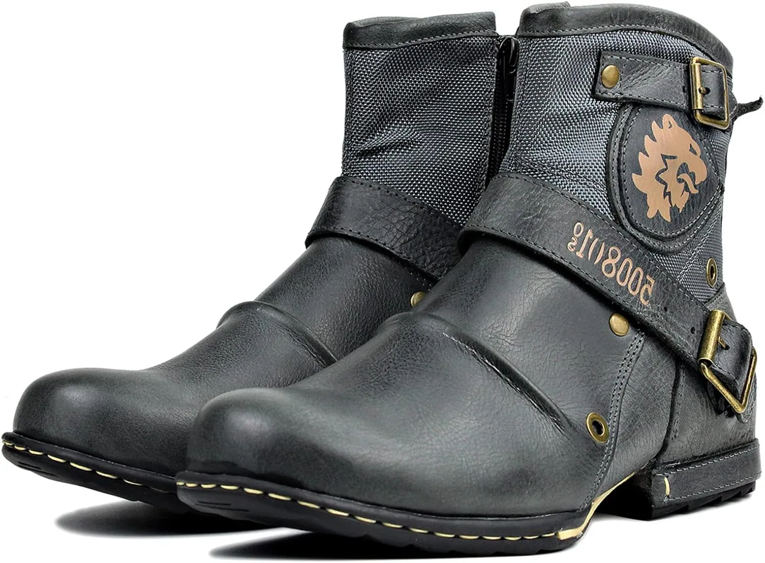 OSSTONE Moto Boots for Men Fashion Zipper-up Leather Chukka Boots Casual Shoes OS-5008-1-ABNH