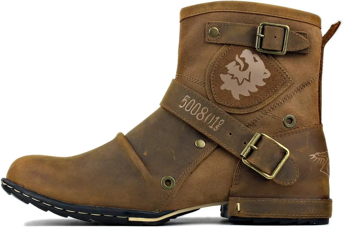 OSSTONE Moto Boots for Men Fashion Zipper-up Leather Chukka Boots Casual Shoes OS-5008-1-ABNH