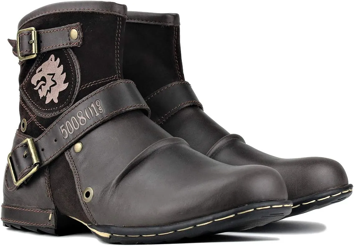 OSSTONE Moto Boots for Men Fashion Zipper-up Leather Chukka Boots Casual Shoes OS-5008-1-ABNH