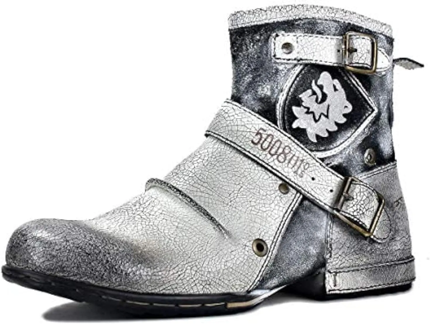 OSSTONE Moto Boots for Men Fashion Zipper-up Leather Chukka Boots Casual Shoes OS-5008-1-ABNH