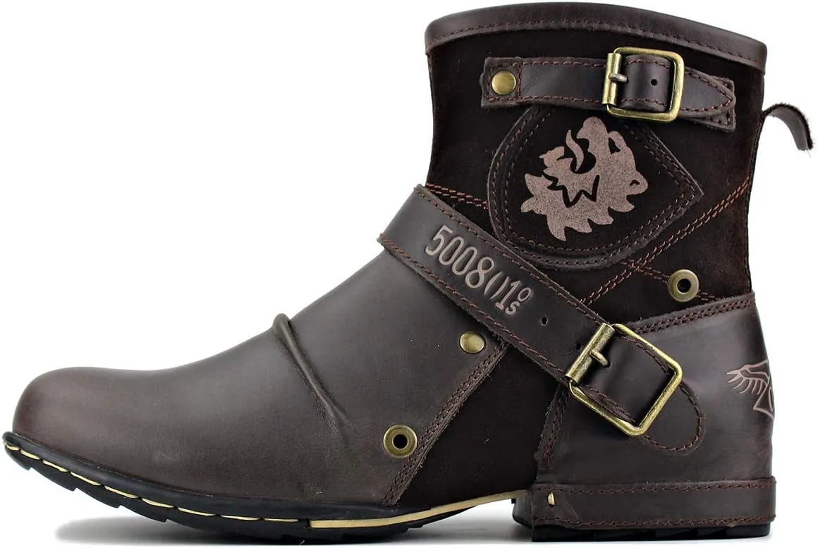OSSTONE Moto Boots for Men Fashion Zipper-up Leather Chukka Boots Casual Shoes OS-5008-1-ABNH