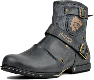 OSSTONE Moto Boots for Men Fashion Zipper-up Leather Chukka Boots Casual Shoes OS-5008-1-ABNH