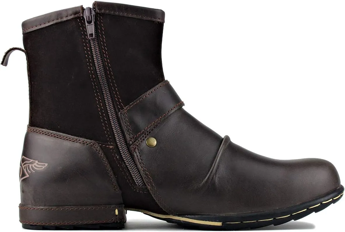 OSSTONE Moto Boots for Men Fashion Zipper-up Leather Chukka Boots Casual Shoes OS-5008-1-ABNH
