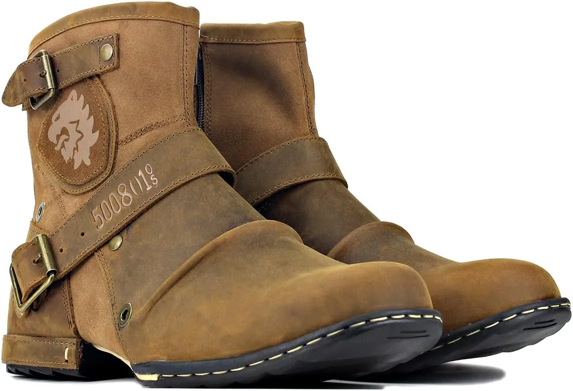 OSSTONE Moto Boots for Men Fashion Zipper-up Leather Chukka Boots Casual Shoes OS-5008-1-ABNH