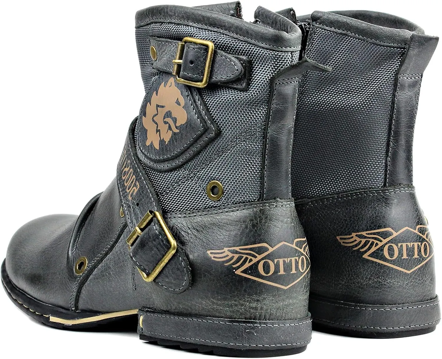 OSSTONE Moto Boots for Men Fashion Zipper-up Leather Chukka Boots Casual Shoes OS-5008-1-ABNH