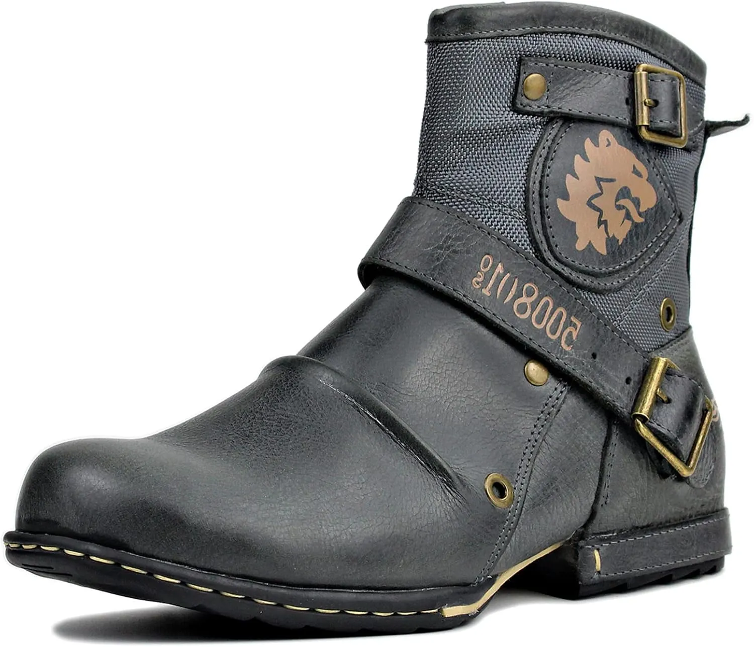 OSSTONE Moto Boots for Men Fashion Zipper-up Leather Chukka Boots Casual Shoes OS-5008-1-ABNH