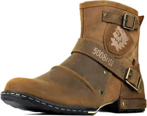 OSSTONE Moto Boots for Men Fashion Zipper-up Leather Chukka Boots Casual Shoes OS-5008-1-ABNH