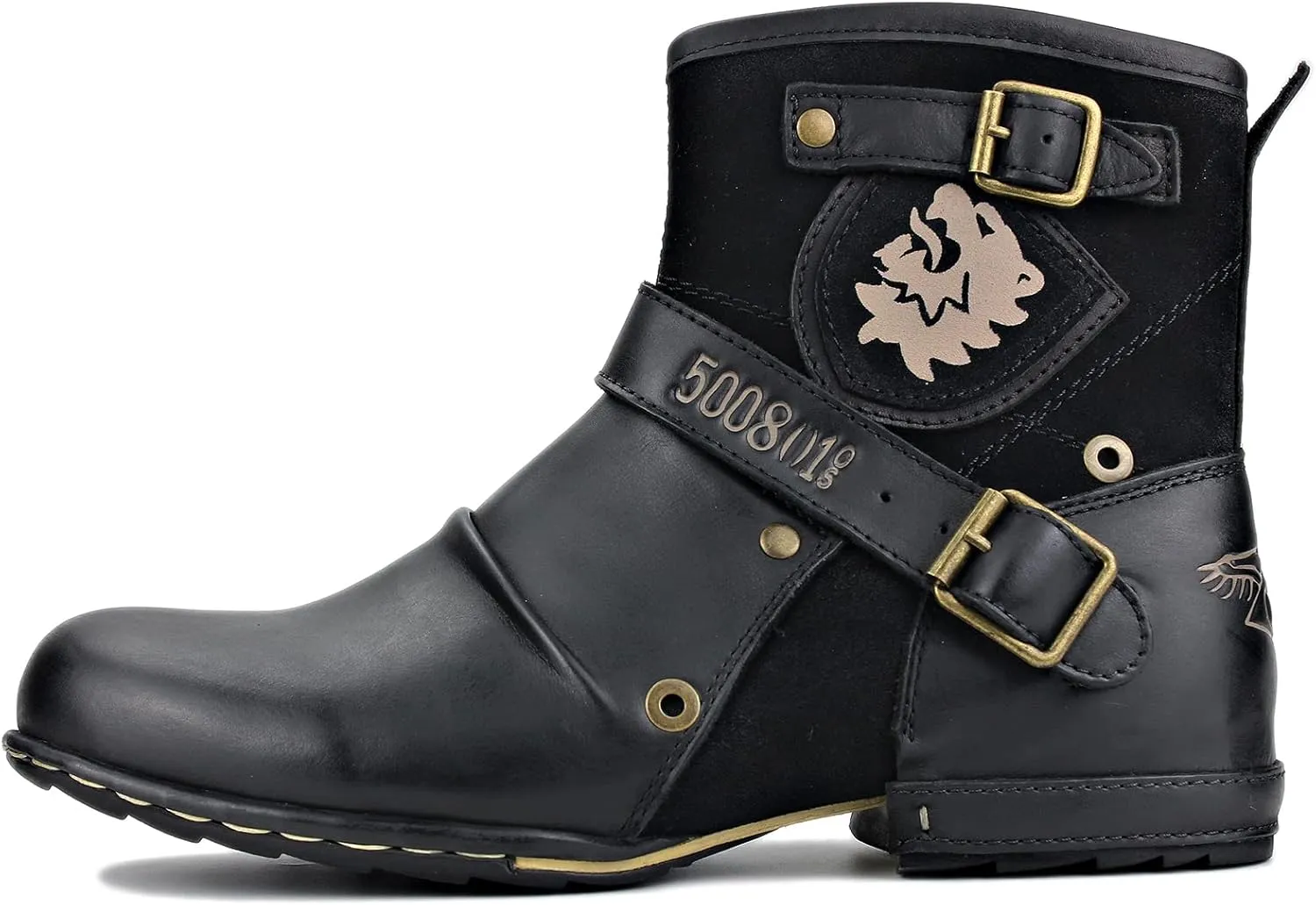 OSSTONE Moto Boots for Men Fashion Zipper-up Leather Chukka Boots Casual Shoes OS-5008-1-ABNH