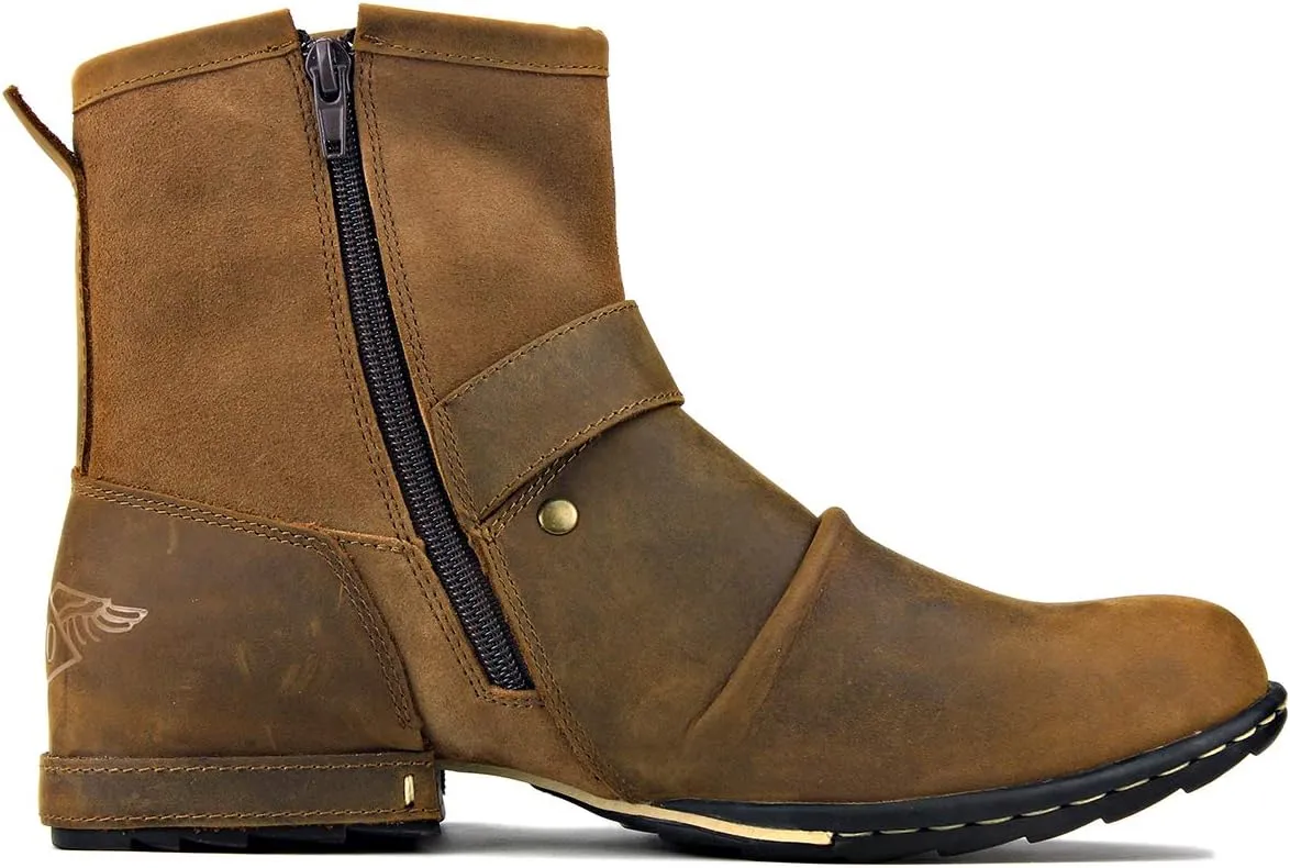 OSSTONE Moto Boots for Men Fashion Zipper-up Leather Chukka Boots Casual Shoes OS-5008-1-ABNH