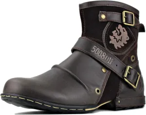 OSSTONE Moto Boots for Men Fashion Zipper-up Leather Chukka Boots Casual Shoes OS-5008-1-ABNH