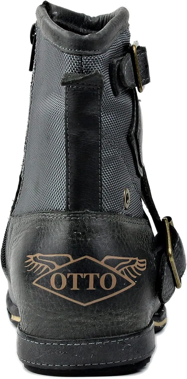 OSSTONE Moto Boots for Men Fashion Zipper-up Leather Chukka Boots Casual Shoes OS-5008-1-ABNH
