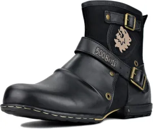 OSSTONE Moto Boots for Men Fashion Zipper-up Leather Chukka Boots Casual Shoes OS-5008-1-ABNH