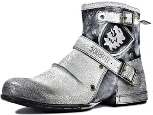 OSSTONE Moto Boots for Men Fashion Zipper-up Leather Chukka Boots Casual Shoes OS-5008-1-ABNH
