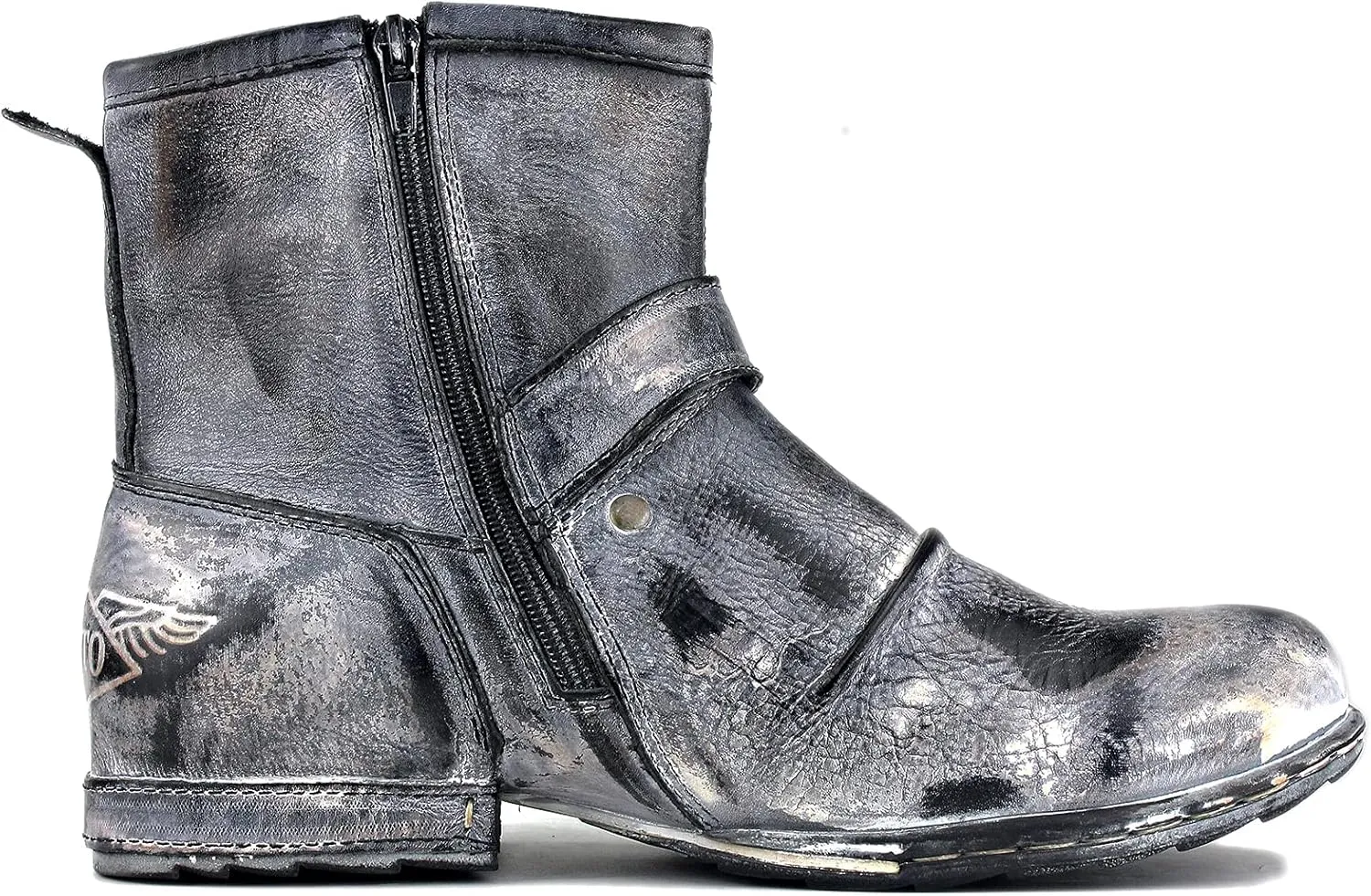 OSSTONE Moto Boots for Men Fashion Zipper-up Leather Chukka Boots Casual Shoes OS-5008-1-AI-US-R