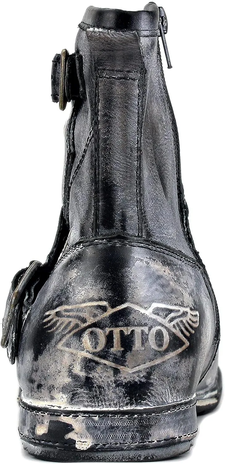 OSSTONE Moto Boots for Men Fashion Zipper-up Leather Chukka Boots Casual Shoes OS-5008-1-AI-US-R