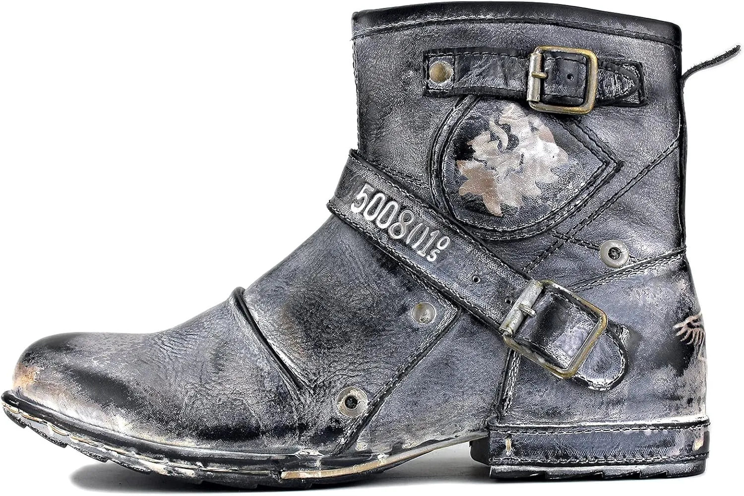 OSSTONE Moto Boots for Men Fashion Zipper-up Leather Chukka Boots Casual Shoes OS-5008-1-AI-US-R