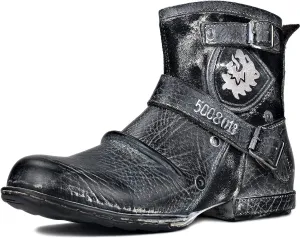 OSSTONE Moto Boots for Men Fashion Zipper-up Leather Chukka Boots Casual Shoes OS-5008-1-AI-US-R