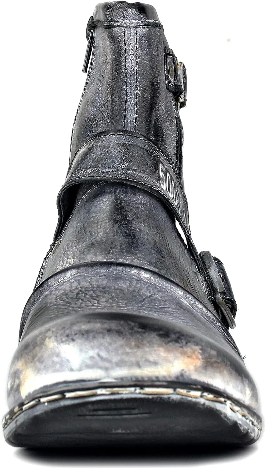 OSSTONE Moto Boots for Men Fashion Zipper-up Leather Chukka Boots Casual Shoes OS-5008-1-AI-US-R