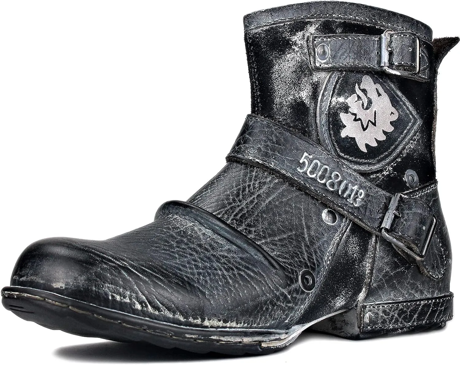 OSSTONE Moto Boots for Men Fashion Zipper-up Leather Chukka Boots Casual Shoes OS-5008-1-AI-US-R