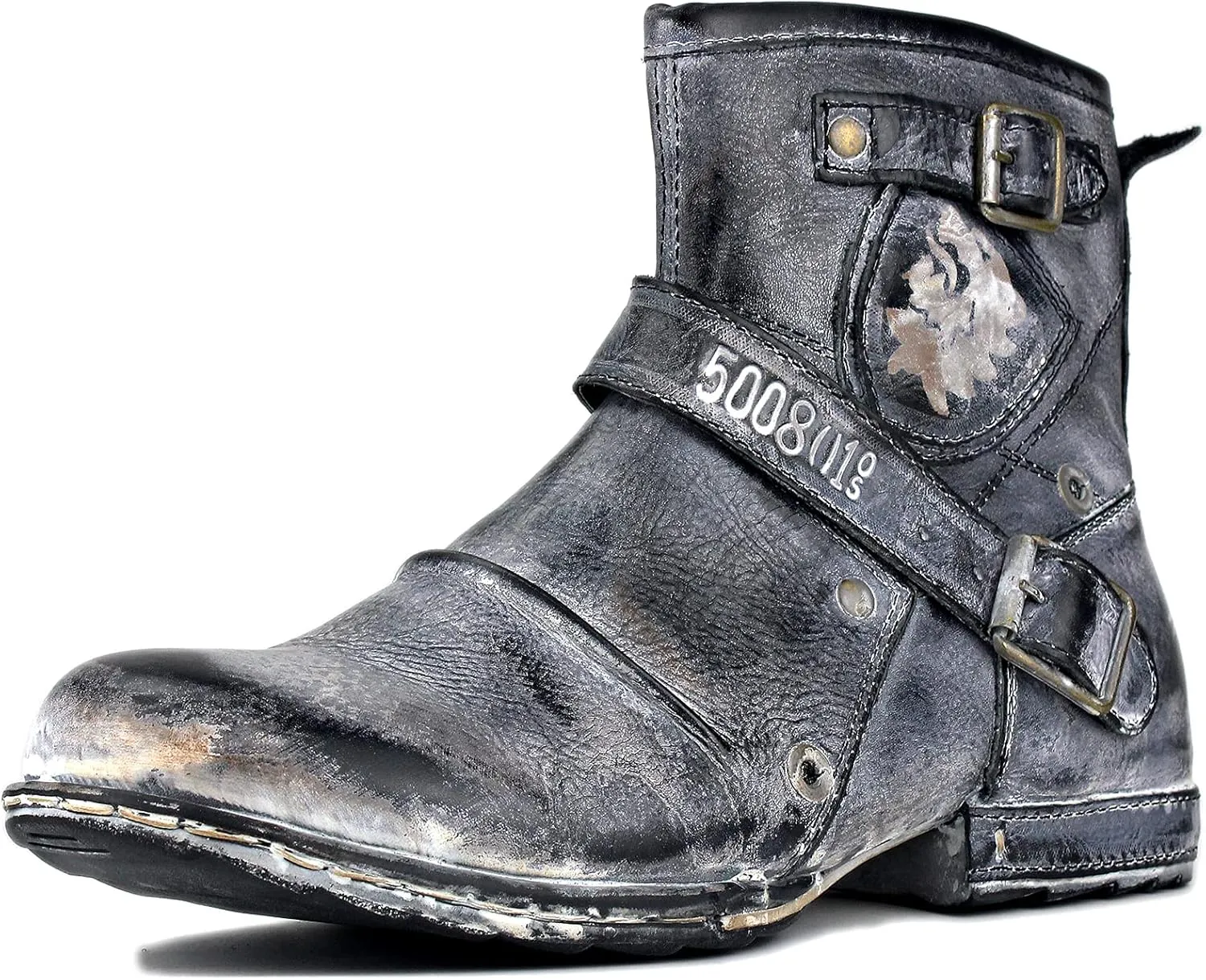 OSSTONE Moto Boots for Men Fashion Zipper-up Leather Chukka Boots Casual Shoes OS-5008-1-AI-US-R