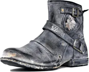 OSSTONE Moto Boots for Men Fashion Zipper-up Leather Chukka Boots Casual Shoes OS-5008-1-AI-US-R