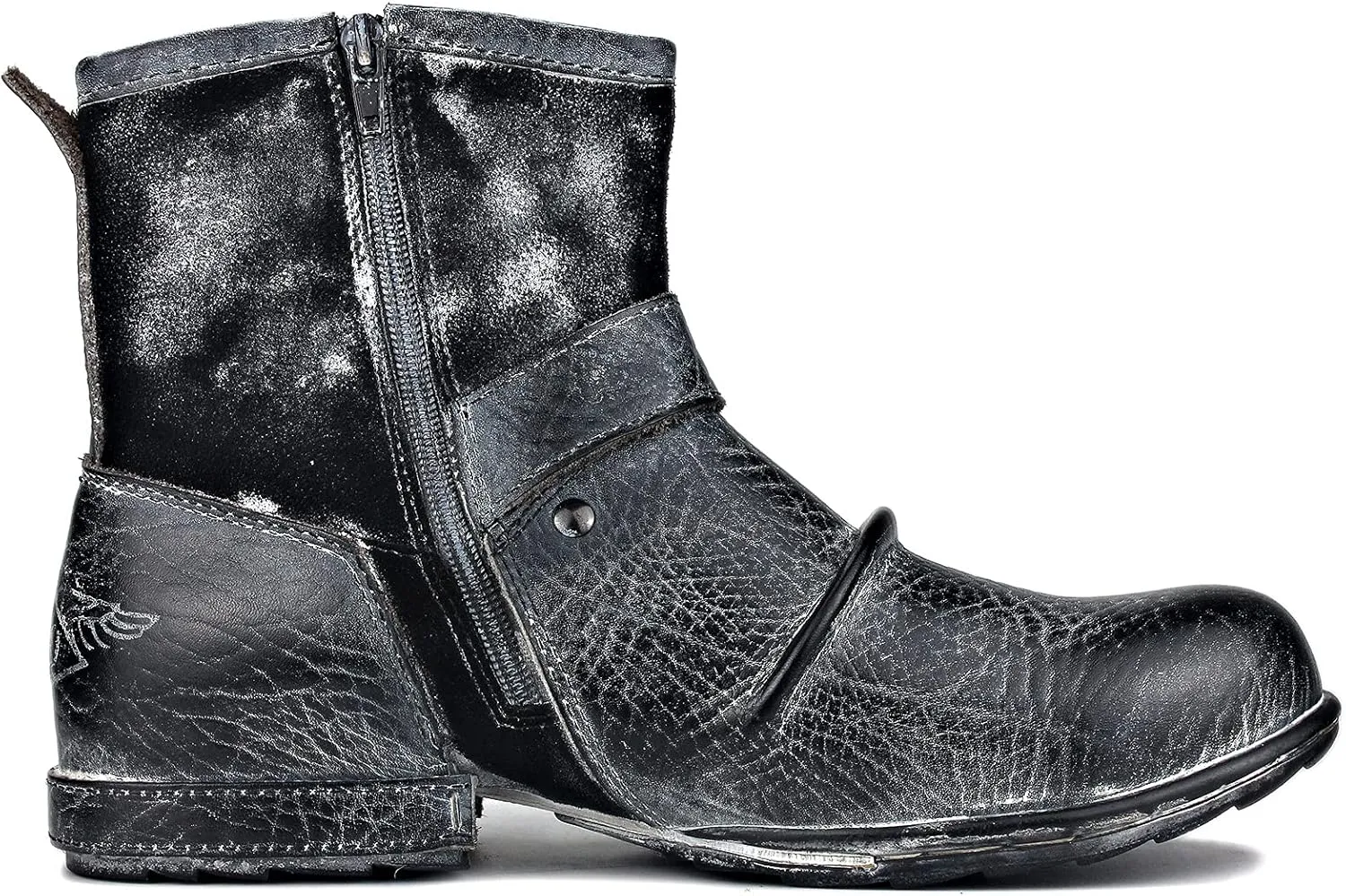 OSSTONE Moto Boots for Men Fashion Zipper-up Leather Chukka Boots Casual Shoes OS-5008-1-AI-US-R