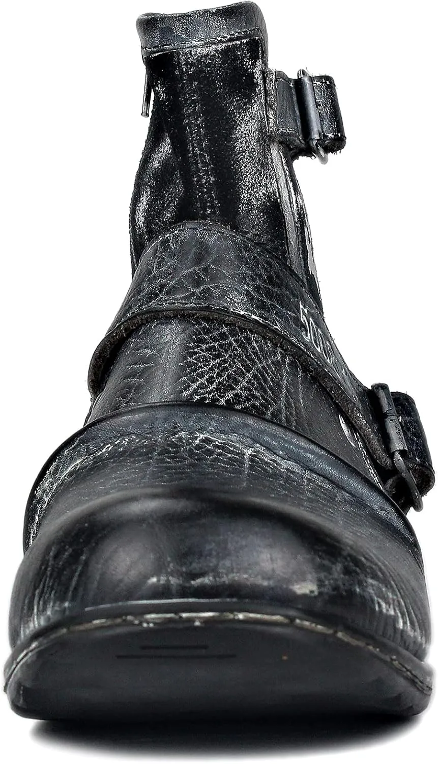 OSSTONE Moto Boots for Men Fashion Zipper-up Leather Chukka Boots Casual Shoes OS-5008-1-AI-US-R