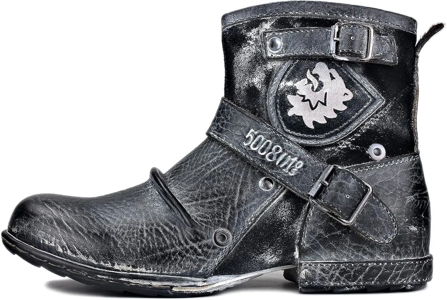 OSSTONE Moto Boots for Men Fashion Zipper-up Leather Chukka Boots Casual Shoes OS-5008-1-AI-US-R
