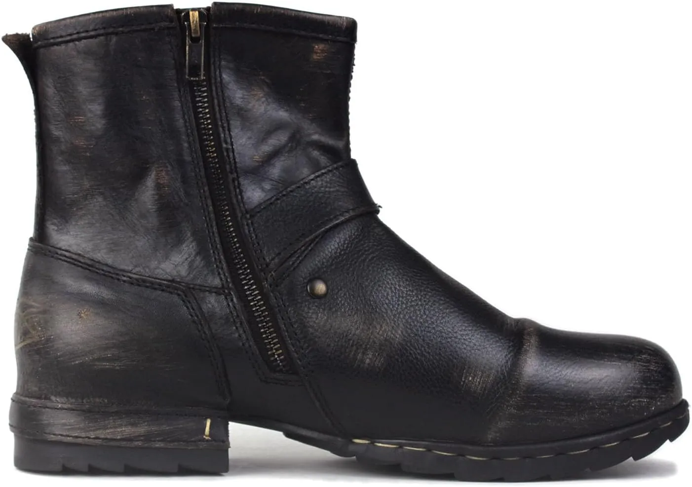 OSSTONE Moto Boots for Men Fashion Zipper-up Leather Chukka Boots Casual Shoes OS-5008-1-BP-US-R Vintage Brown