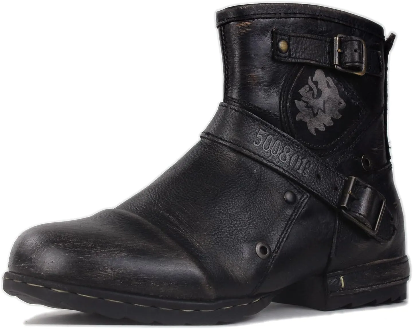 OSSTONE Moto Boots for Men Fashion Zipper-up Leather Chukka Boots Casual Shoes OS-5008-1-BP-US-R Vintage Brown