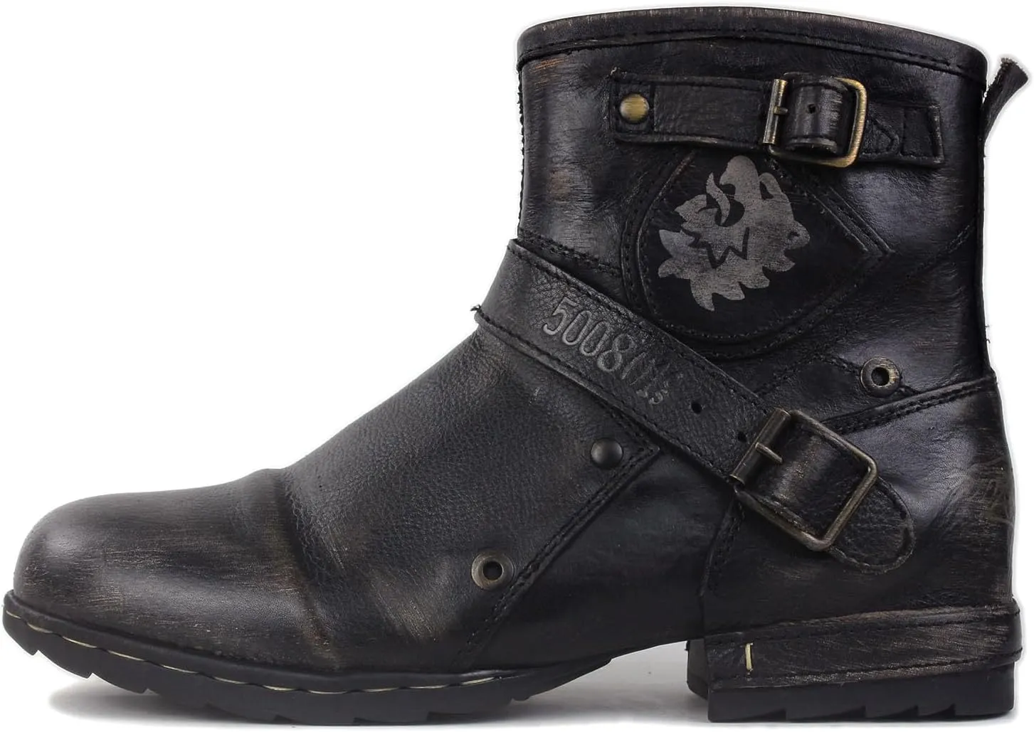 OSSTONE Moto Boots for Men Fashion Zipper-up Leather Chukka Boots Casual Shoes OS-5008-1-BP-US-R Vintage Brown