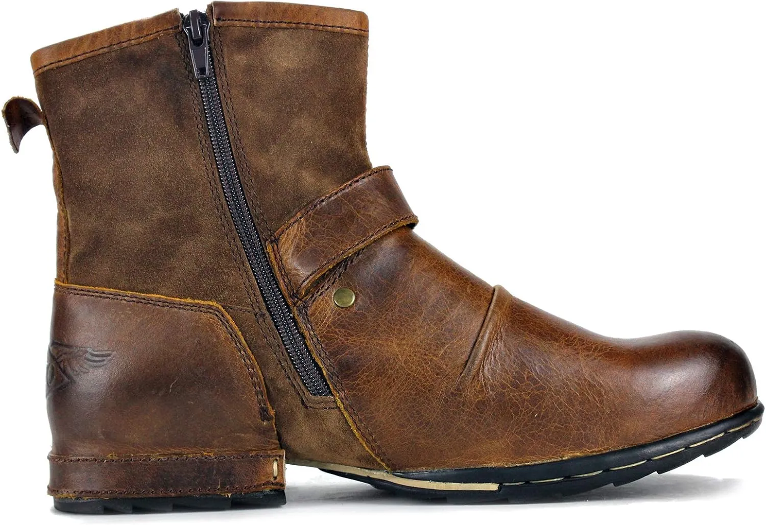 OSSTONE Moto Boots for Men Fashion Zipper-up Leather Chukka Boots Casual Shoes OS-5008-1-Camouflage Green