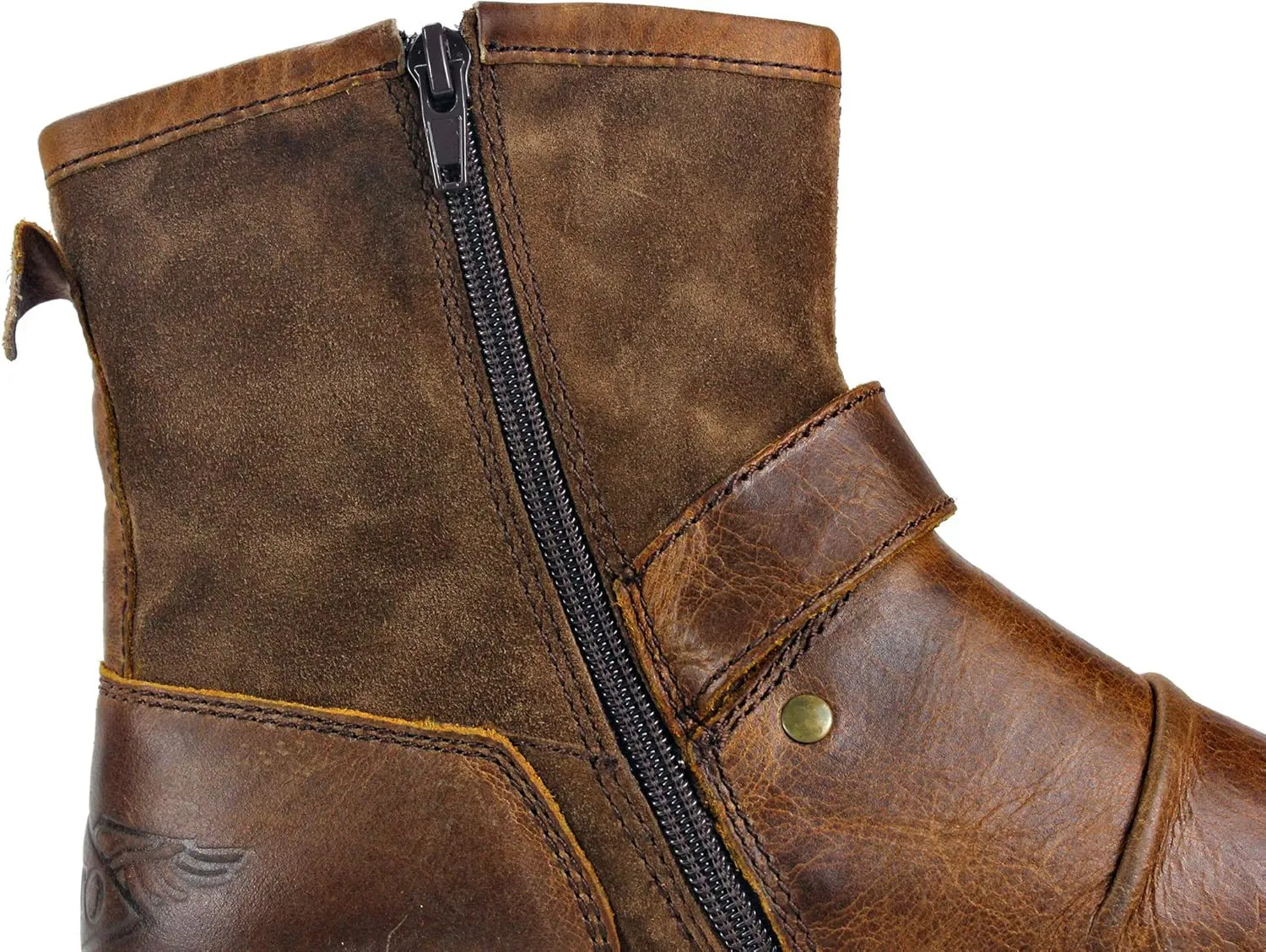 OSSTONE Moto Boots for Men Fashion Zipper-up Leather Chukka Boots Casual Shoes OS-5008-1-Camouflage Green