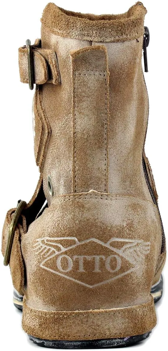 OSSTONE Moto Boots for Men Fashion Zipper-up Leather Chukka Boots Casual Shoes OS-5008-1-Camouflage Green