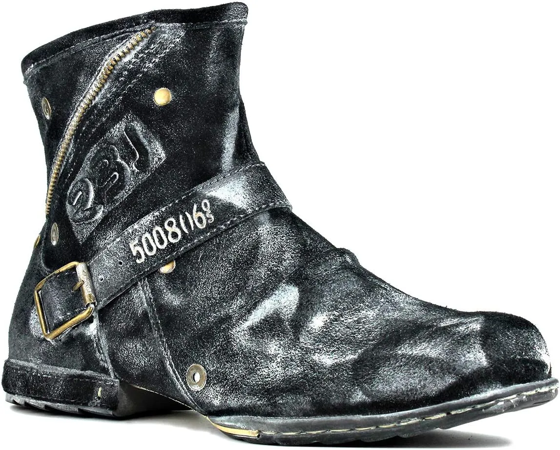 OSSTONE Moto Boots for Men Fashion Zipper-up Leather Chukka Boots Casual Shoes OS-5008-1-Camouflage Green