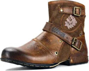 OSSTONE Moto Boots for Men Fashion Zipper-up Leather Chukka Boots Casual Shoes OS-5008-1-Camouflage Green