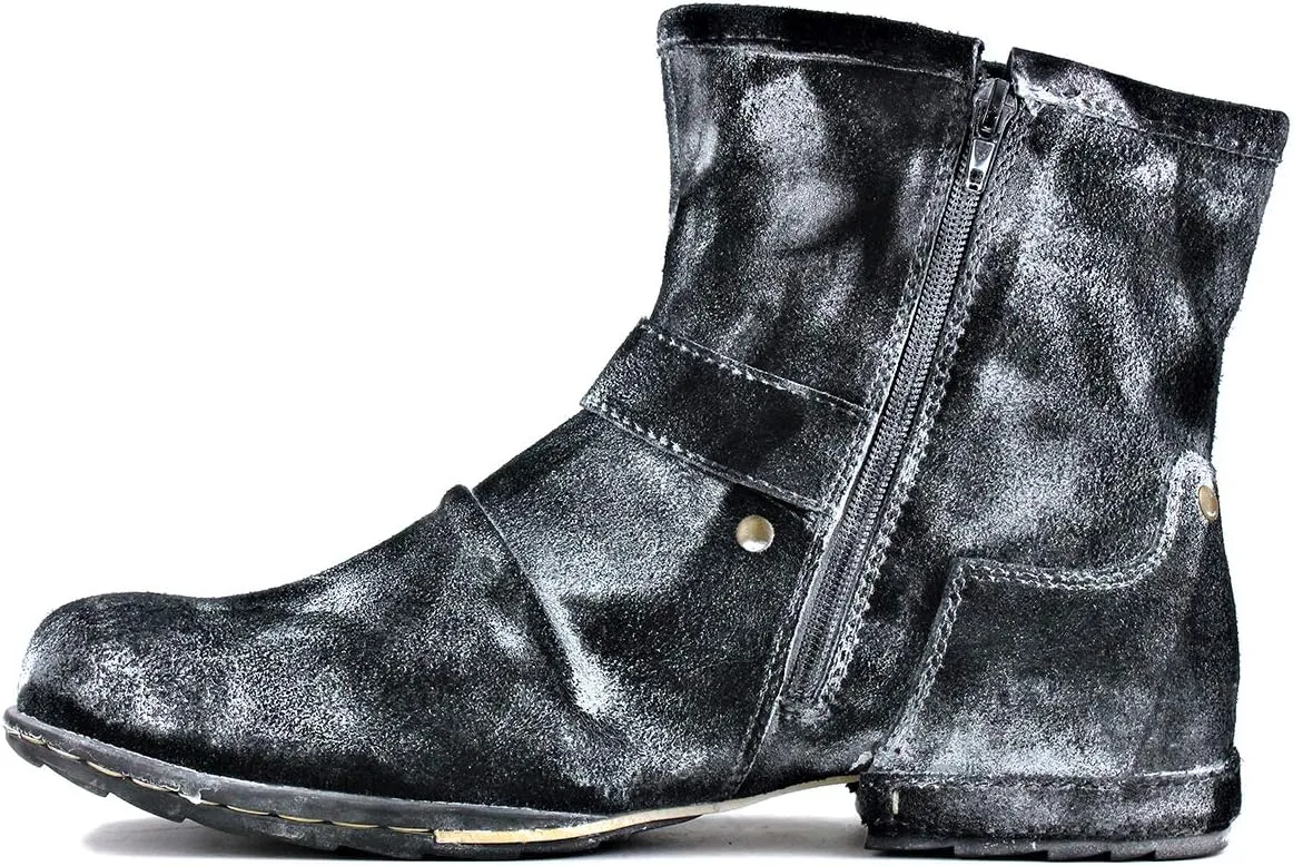 OSSTONE Moto Boots for Men Fashion Zipper-up Leather Chukka Boots Casual Shoes OS-5008-1-Camouflage Green