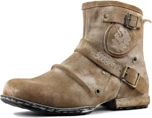OSSTONE Moto Boots for Men Fashion Zipper-up Leather Chukka Boots Casual Shoes OS-5008-1-Camouflage Green