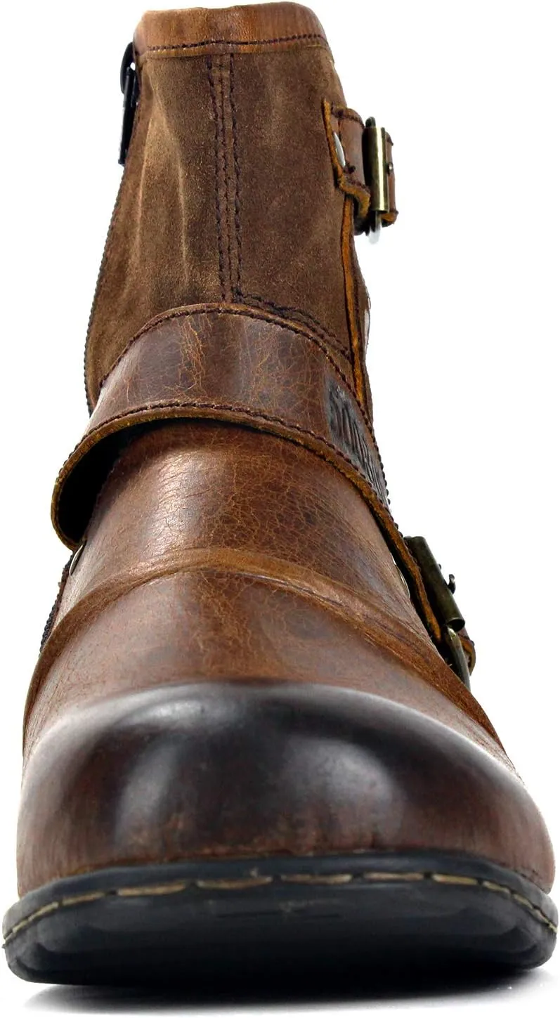 OSSTONE Moto Boots for Men Fashion Zipper-up Leather Chukka Boots Casual Shoes OS-5008-1-Camouflage Green
